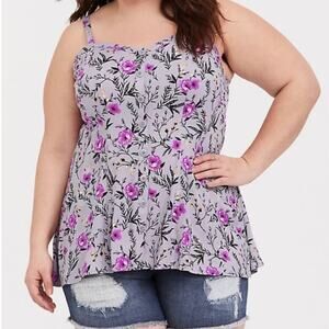TORRID Gray and Purple Floral Babydoll Tank Top Sz 2